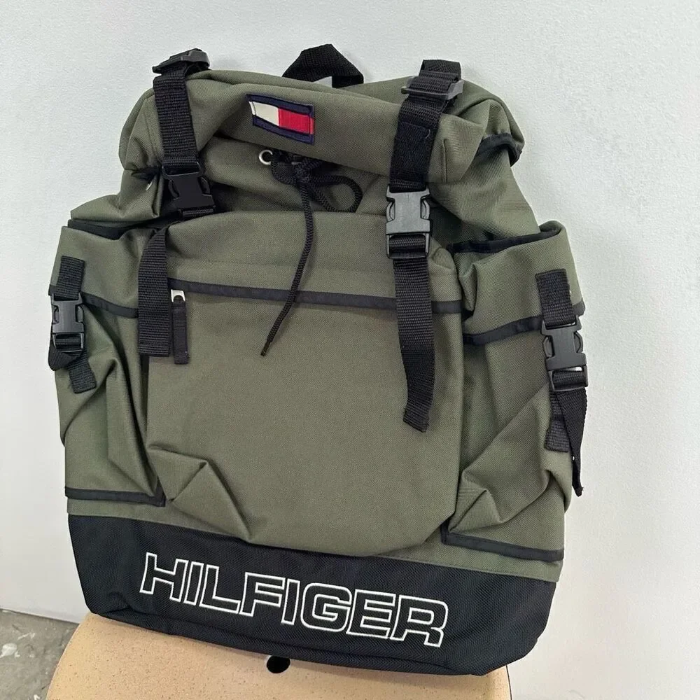 Tommy Hilfiger Unisex Vintage Y2K 90s Army Olive Green Hiking Backpack